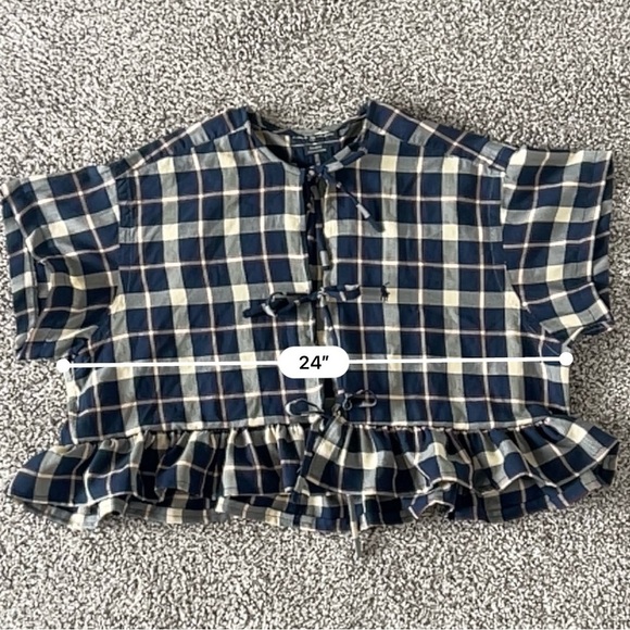 Reworked Ralph Lauren Coquette Plaid Dark Academia Ruffle Blouse - Size S/M - Picture 10 of 11
